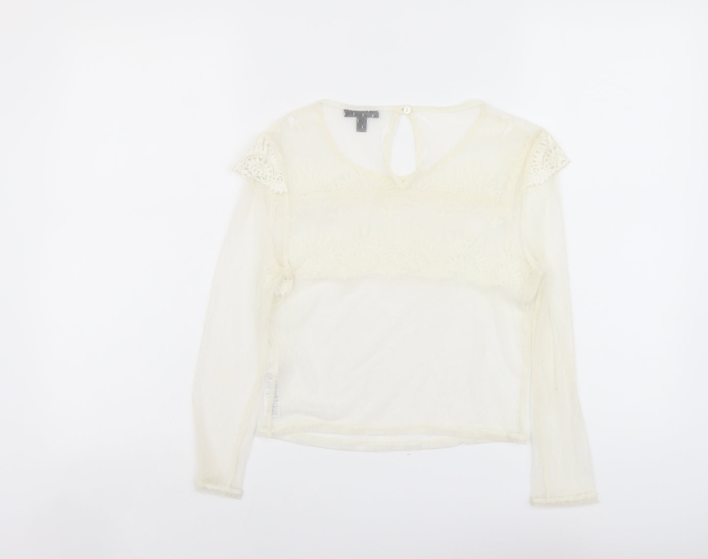Topshop Womens Ivory Polyester Cropped Blouse Size 10 Scoop Neck - Lace Details