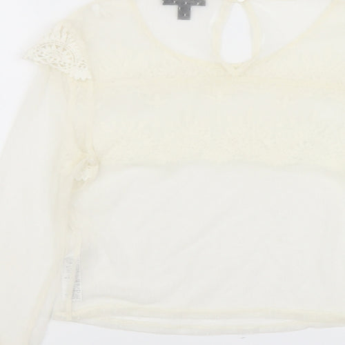 Topshop Womens Ivory Polyester Cropped Blouse Size 10 Scoop Neck - Lace Details