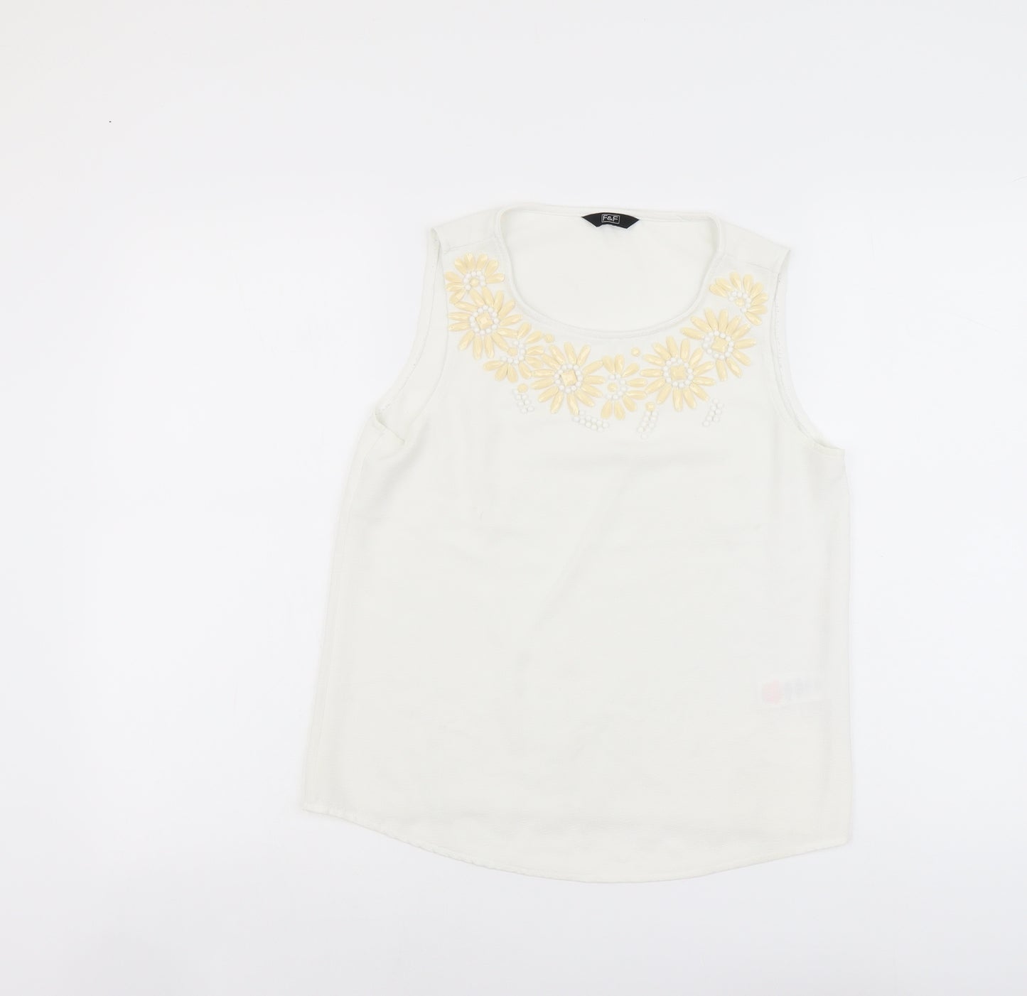 F&F Womens White Polyester Basic Tank Size 8 Scoop Neck