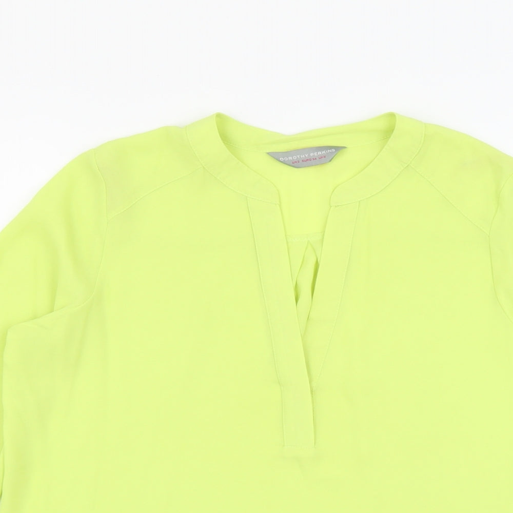 Dorothy Perkins Womens Green Polyester Basic Blouse Size 6 V-Neck