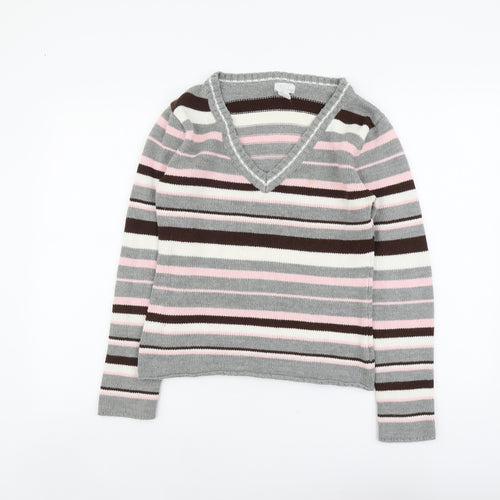 Suzy Womens Multicoloured V-Neck Striped Acrylic Pullover Jumper Size L