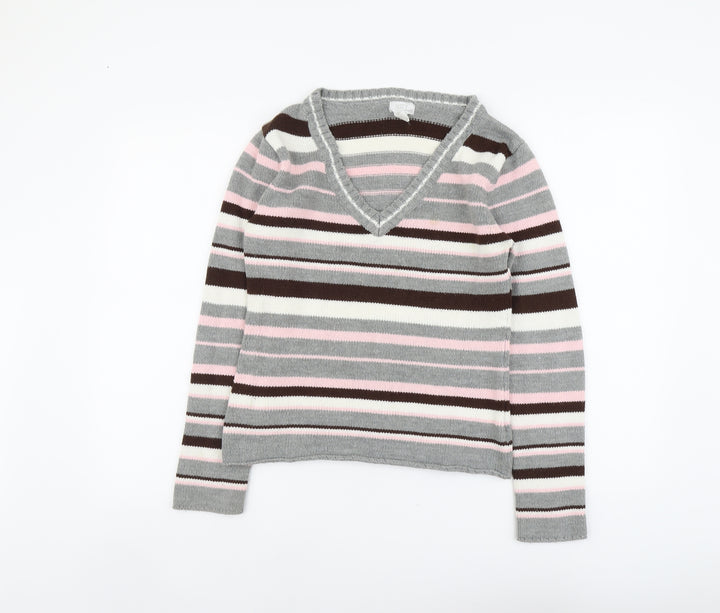 Suzy Womens Multicoloured V-Neck Striped Acrylic Pullover Jumper Size L