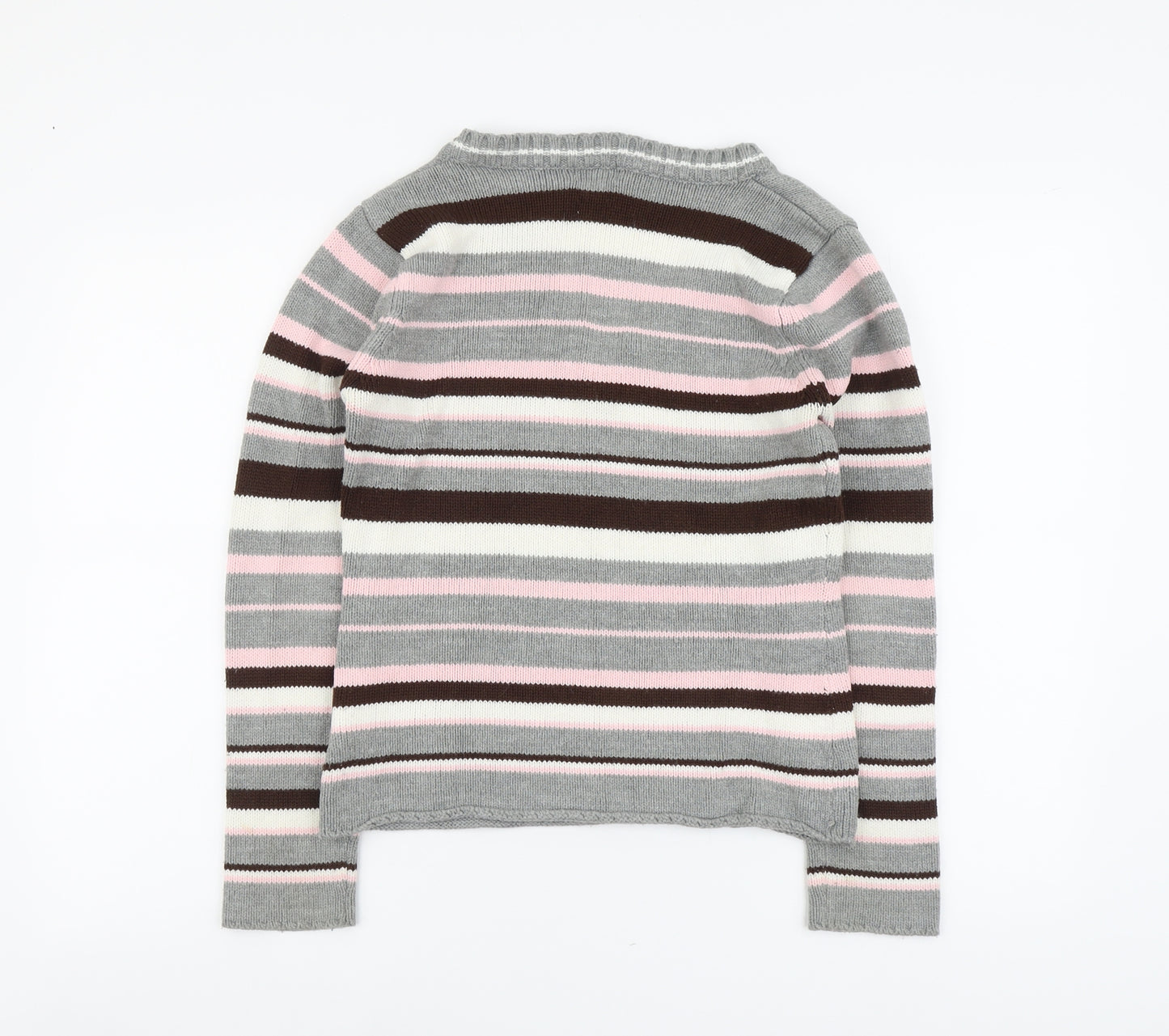 Suzy Womens Multicoloured V-Neck Striped Acrylic Pullover Jumper Size L