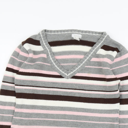 Suzy Womens Multicoloured V-Neck Striped Acrylic Pullover Jumper Size L