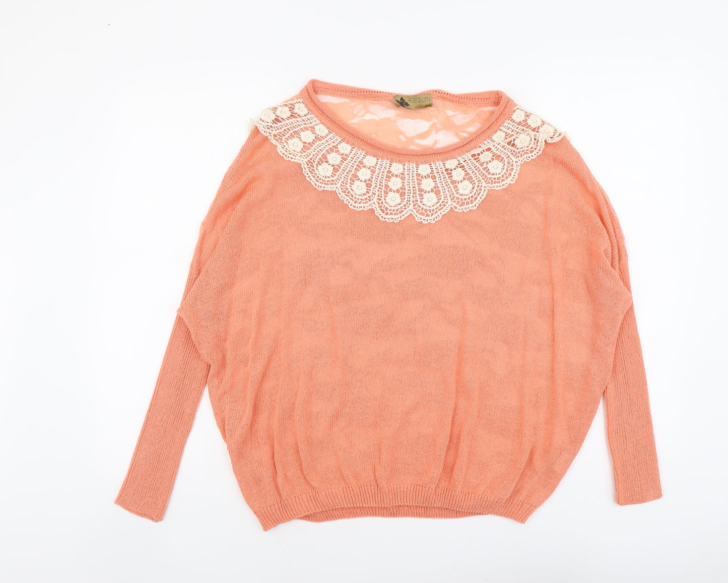 Katsumi Womens Orange Scoop Neck Acrylic Pullover Jumper Size S