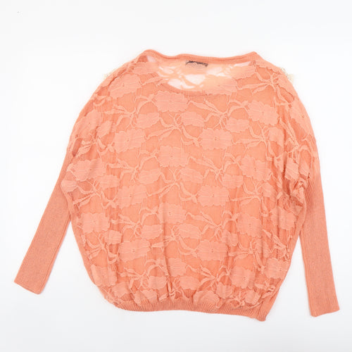 Katsumi Womens Orange Scoop Neck Acrylic Pullover Jumper Size S