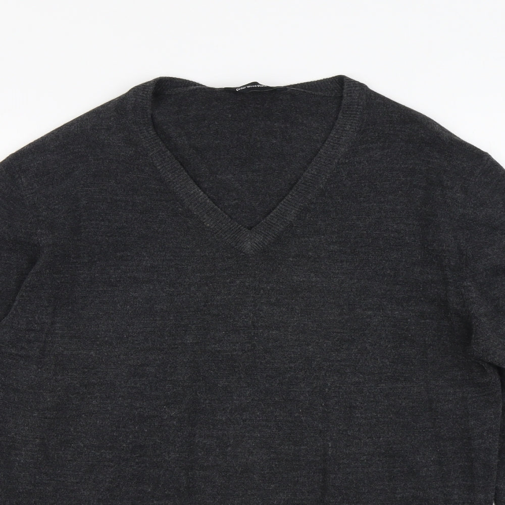 Cedar Wood State Mens Grey V-Neck Acrylic Pullover Jumper Size L Long Sleeve