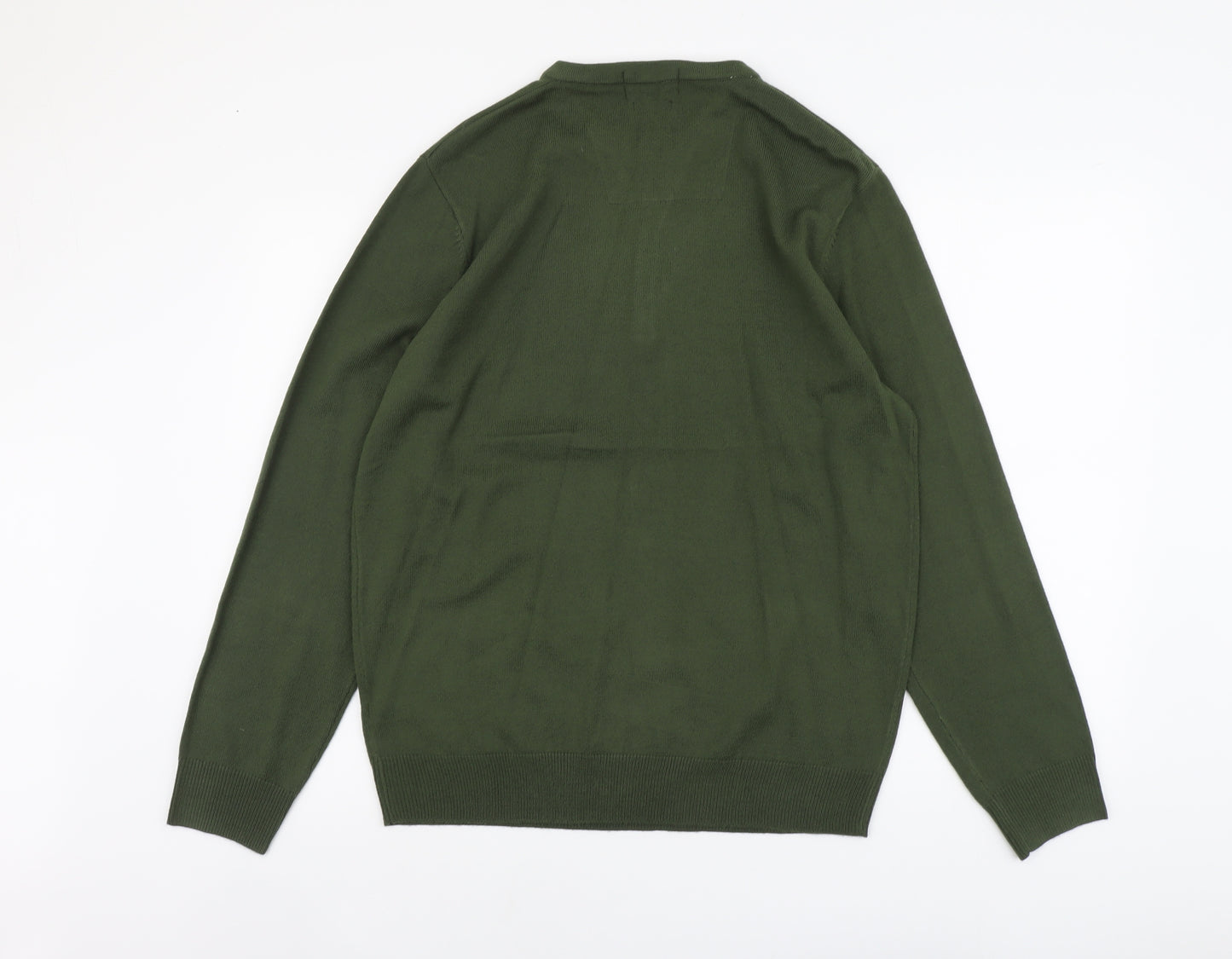TU Mens Green Round Neck Acrylic Pullover Jumper Size M Long Sleeve