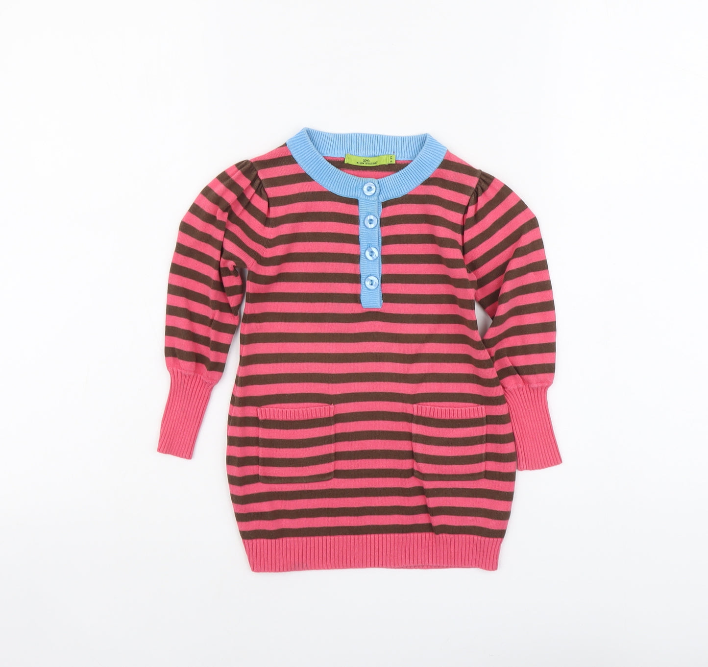 Willow Bolsom Girls Pink Round Neck Striped Cotton Pullover Jumper Size 2-3 Years Button