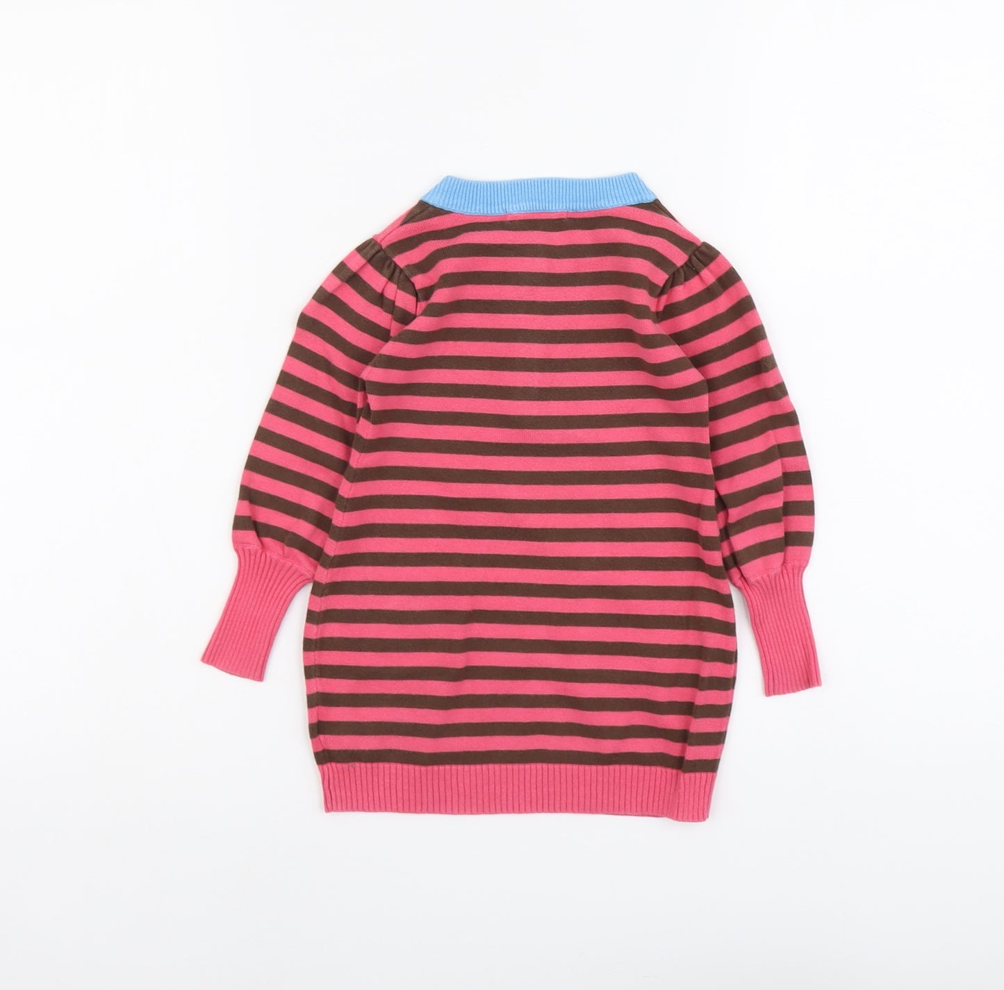 Willow Bolsom Girls Pink Round Neck Striped Cotton Pullover Jumper Size 2-3 Years Button