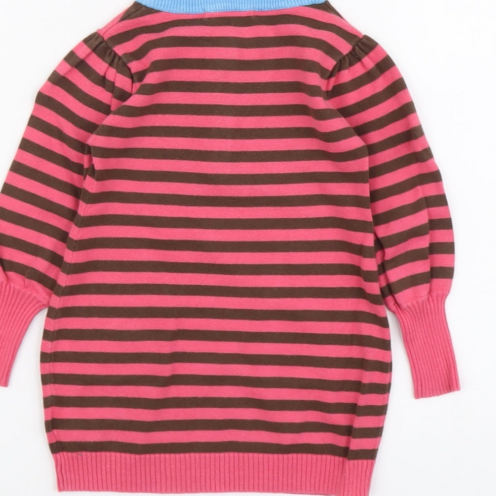 Willow Bolsom Girls Pink Round Neck Striped Cotton Pullover Jumper Size 2-3 Years Button