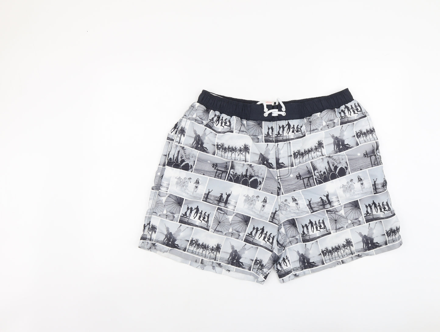 F&F Mens Grey Geometric Polyester Bermuda Shorts Size XL L6 in Regular Drawstring