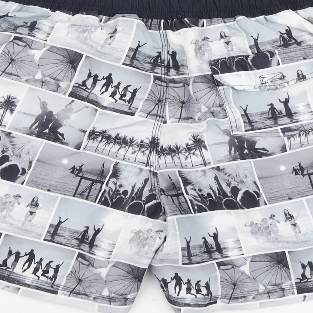 F&F Mens Grey Geometric Polyester Bermuda Shorts Size XL L6 in Regular Drawstring