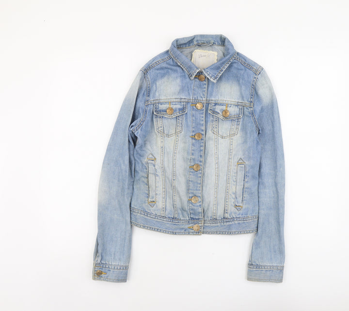 Denim & Co. Womens Blue Jacket Size 8 Button