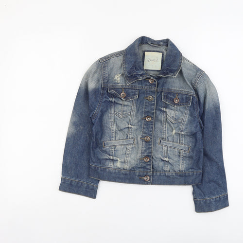 Denim & Co. Womens Blue Jacket Size 8 Button