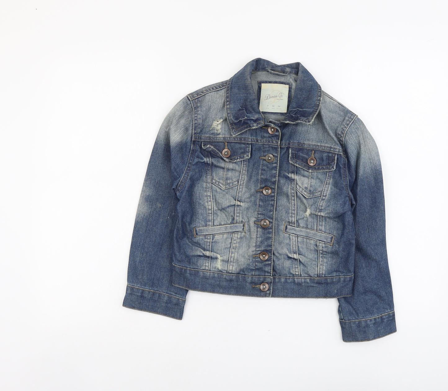 Denim & Co. Womens Blue Jacket Size 8 Button