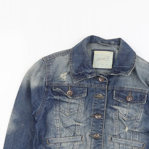 Denim & Co. Womens Blue Jacket Size 8 Button