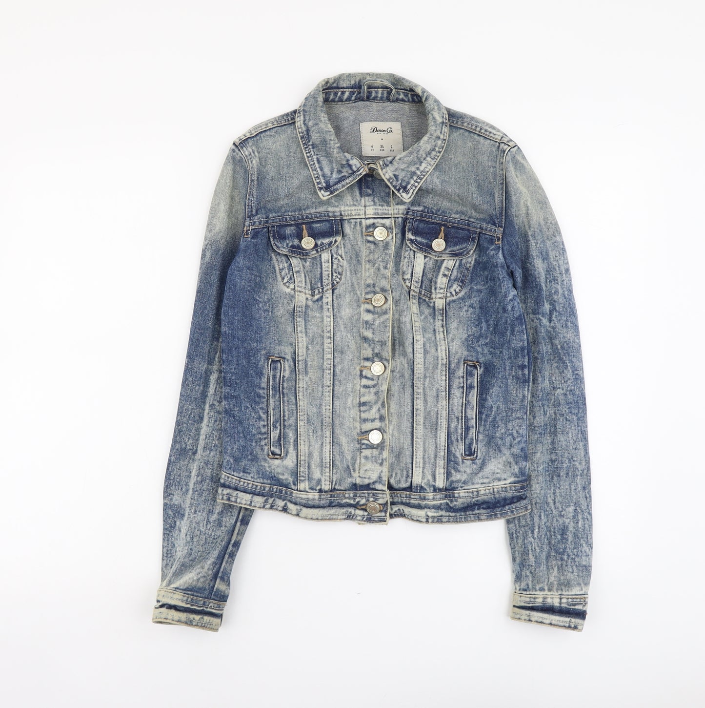 Denim & Co. Womens Blue Jacket Size 8 Button