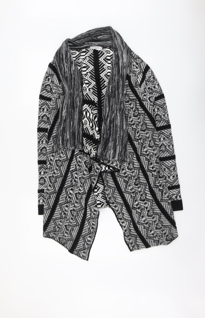Blue Inc Womens Black V-Neck Geometric Acrylic Cardigan Jumper Size 8