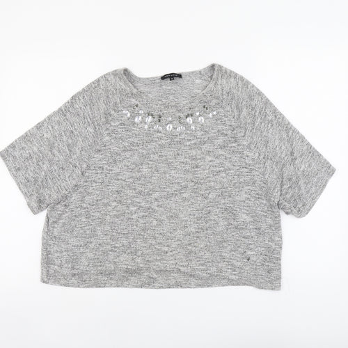 New Look Womens Grey Viscose Basic T-Shirt Size 12 Round Neck