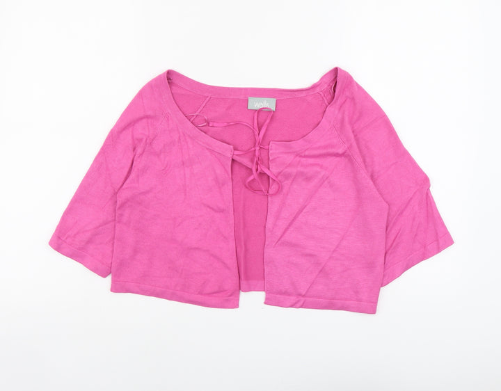 Wallis Womens Pink Scoop Neck Viscose Cardigan Jumper Size M - Tie Front