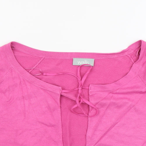 Wallis Womens Pink Scoop Neck Viscose Cardigan Jumper Size M - Tie Front