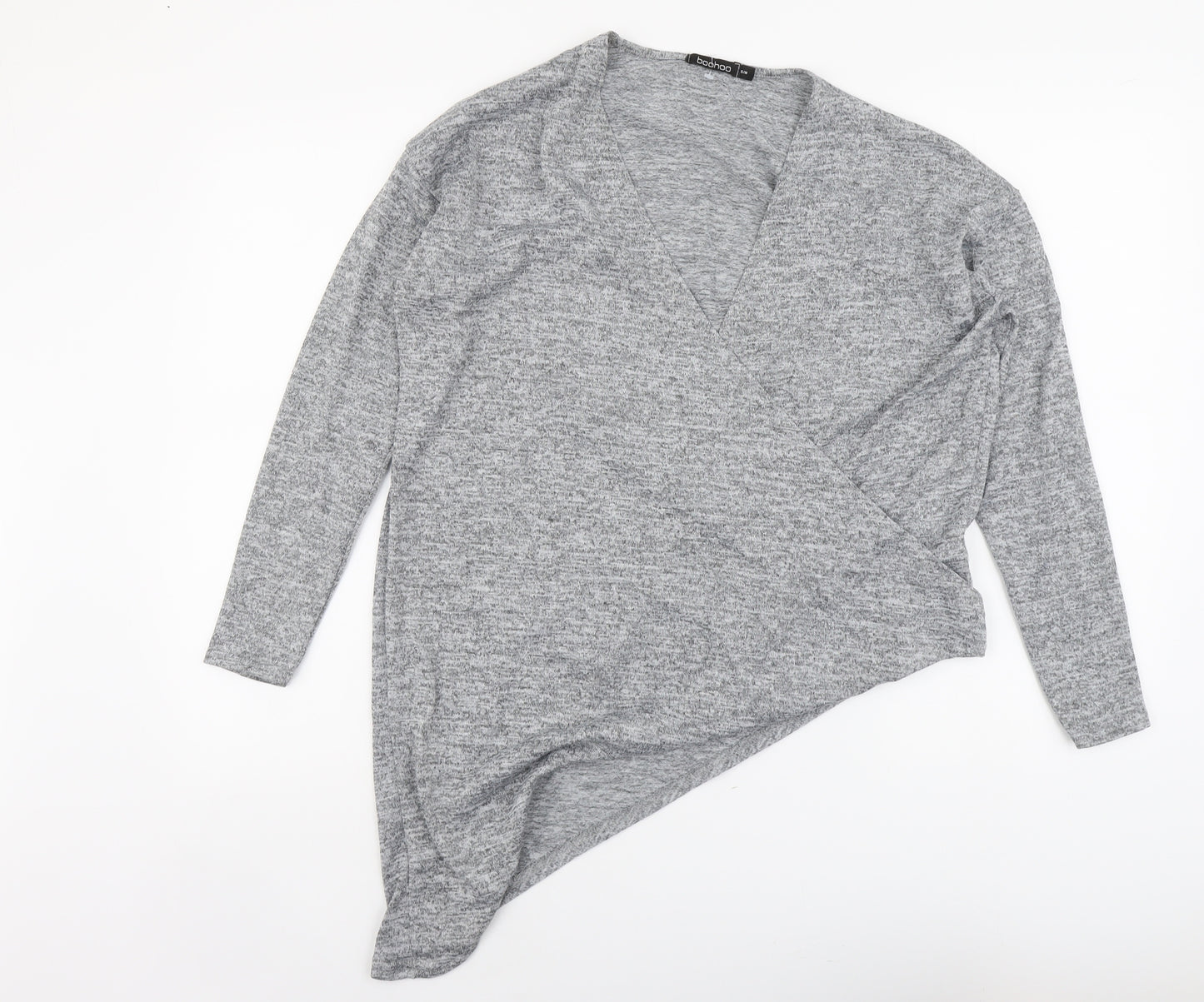 Boohoo Womens Grey Polyester Basic Blouse Size S V-Neck