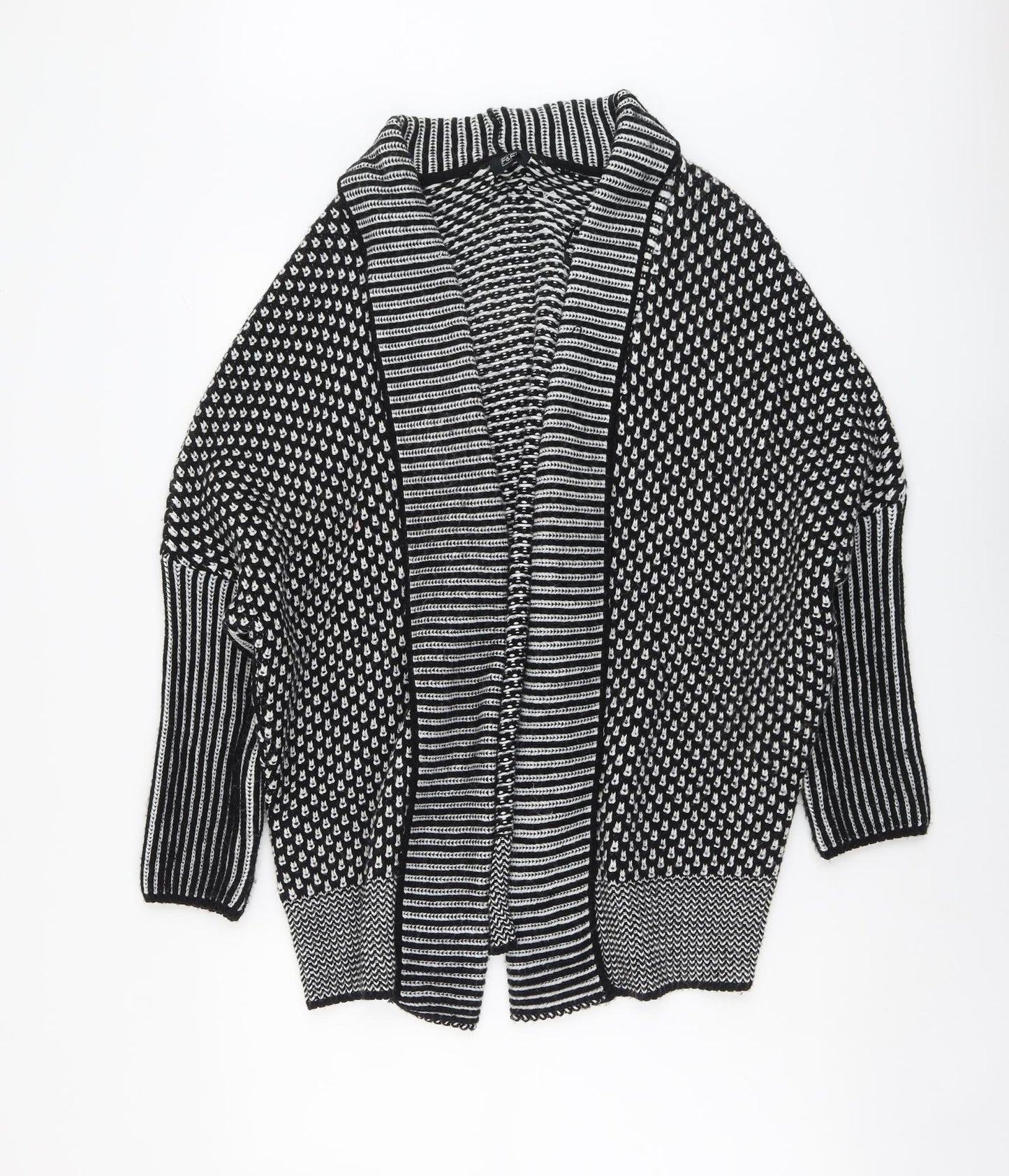 F&F Womens Black V-Neck Geometric Acrylic Cardigan Jumper Size L