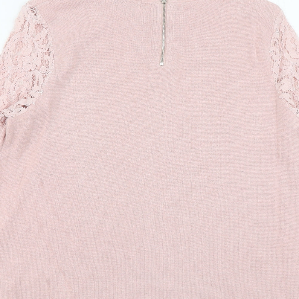 Per Una Womens Pink Round Neck Viscose Pullover Jumper Size 14 - Lace Sleeves