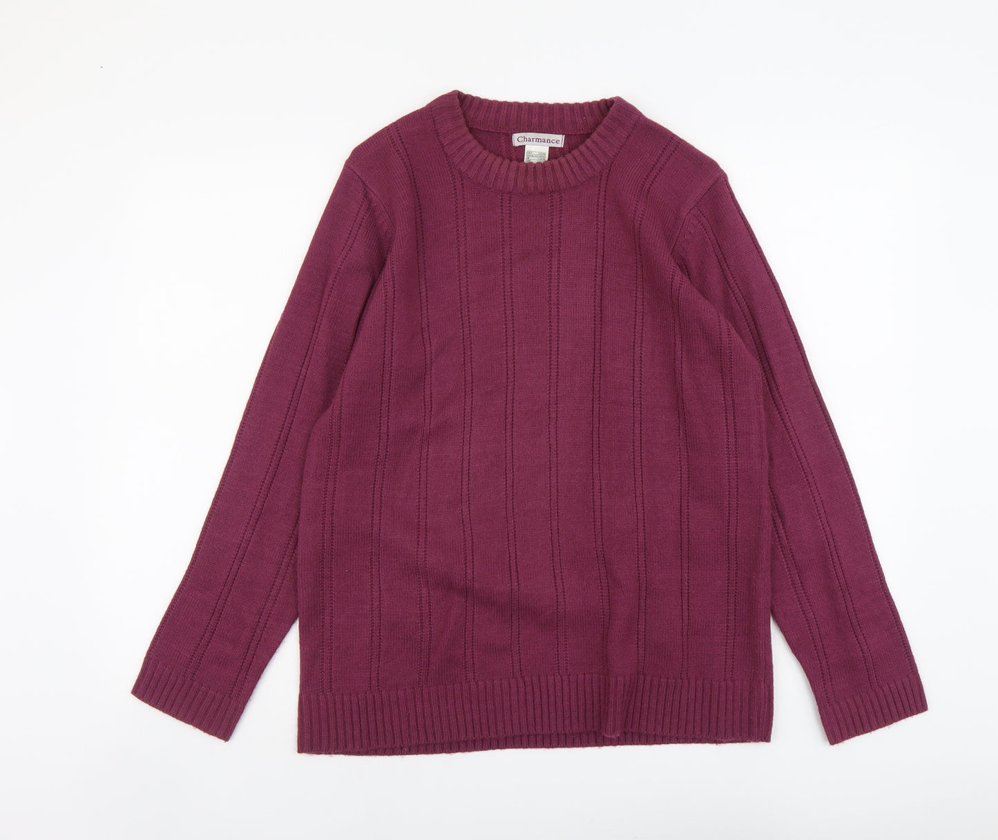 Charmance Womens Purple Round Neck Striped Acrylic Pullover Jumper Size 14