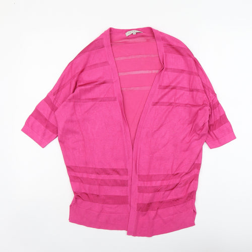 Nutmeg Womens Pink V-Neck Striped Viscose Cardigan Jumper Size 10