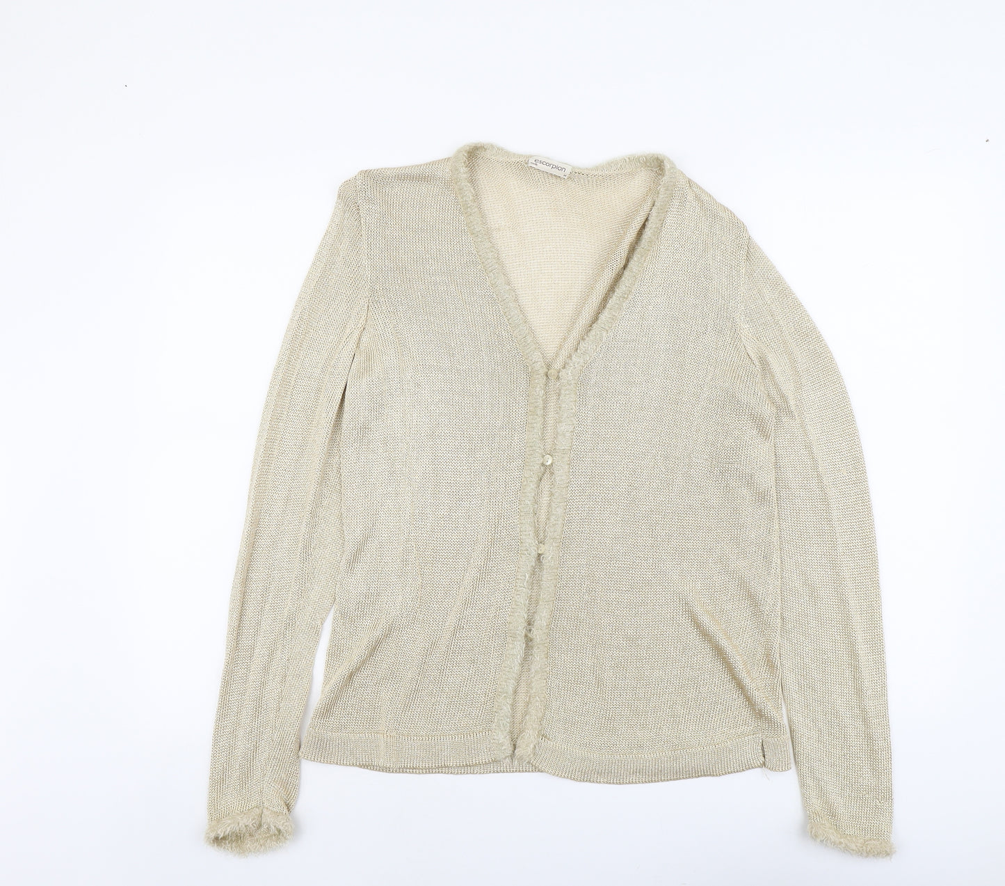 Escorpion Womens Gold V-Neck Acetate Cardigan Jumper Size M