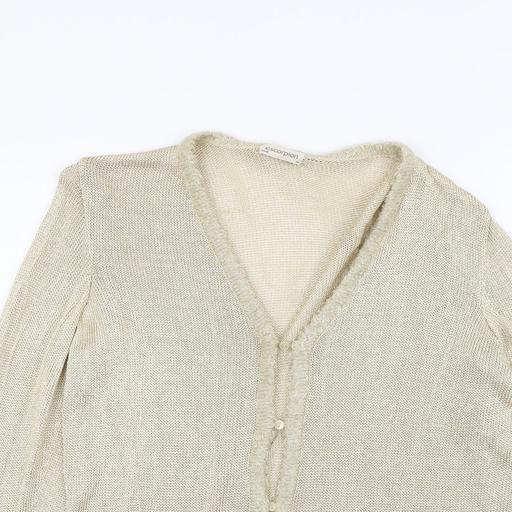 Escorpion Womens Gold V-Neck Acetate Cardigan Jumper Size M