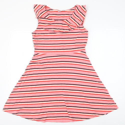 Debenhams Womens Pink Striped Cotton A-Line Size 14 Scoop Neck Pullover