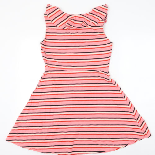 Debenhams Womens Pink Striped Cotton A-Line Size 14 Scoop Neck Pullover