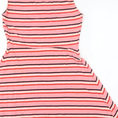 Debenhams Womens Pink Striped Cotton A-Line Size 14 Scoop Neck Pullover