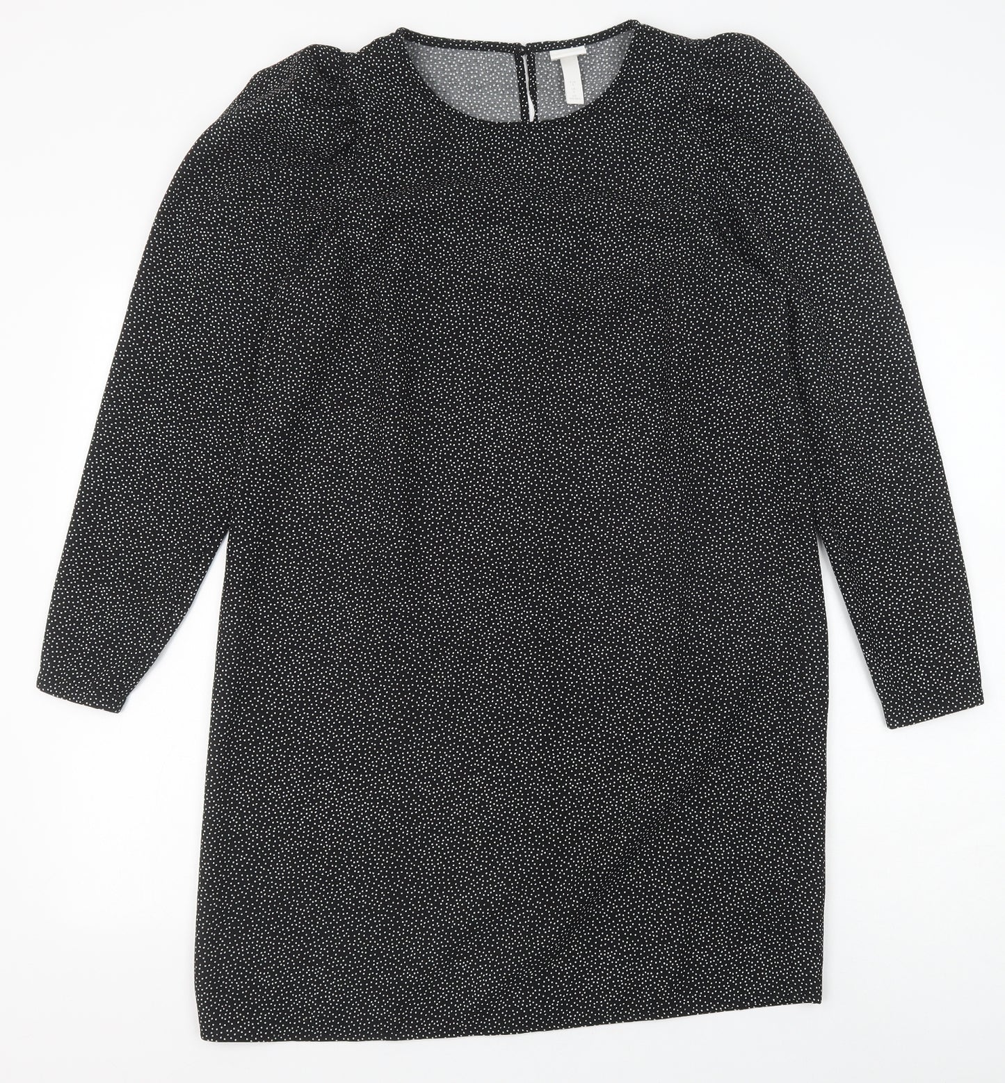 H&M Womens Black Polka Dot Polyester Shift Size S Round Neck Button