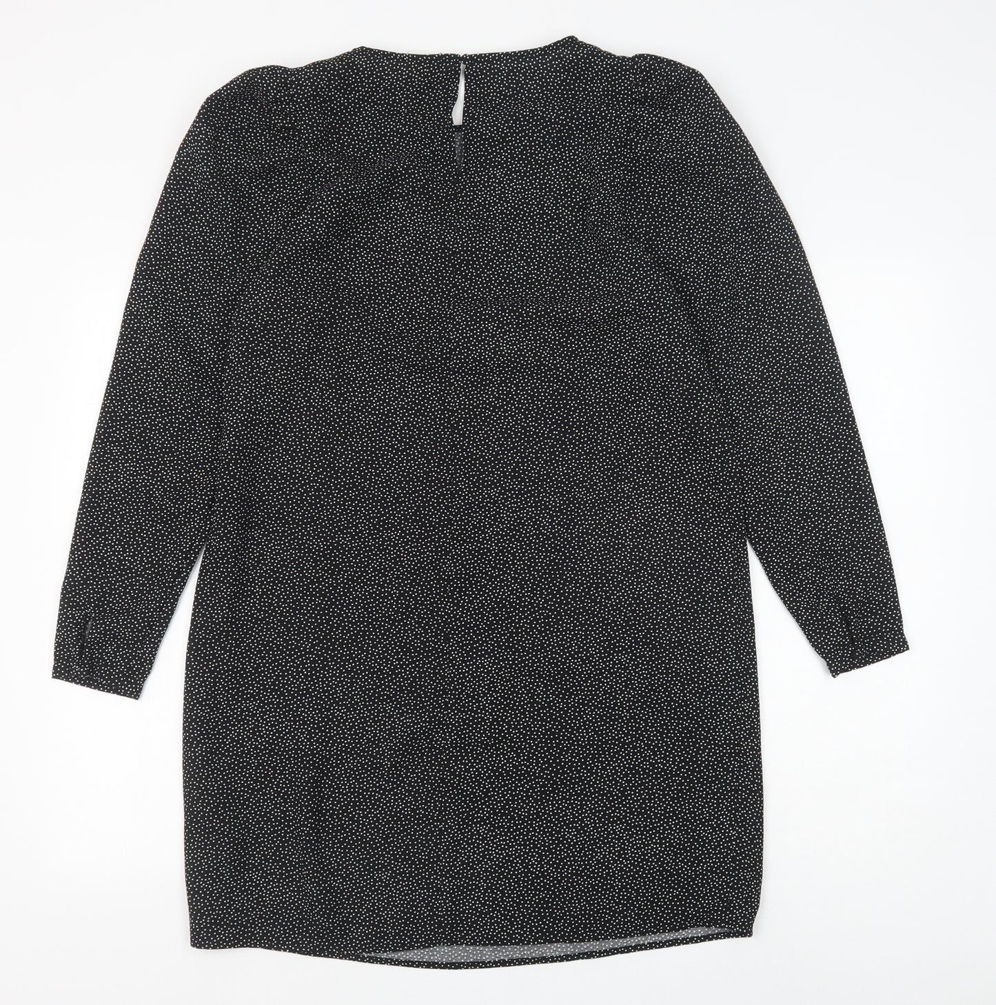 H&M Womens Black Polka Dot Polyester Shift Size S Round Neck Button