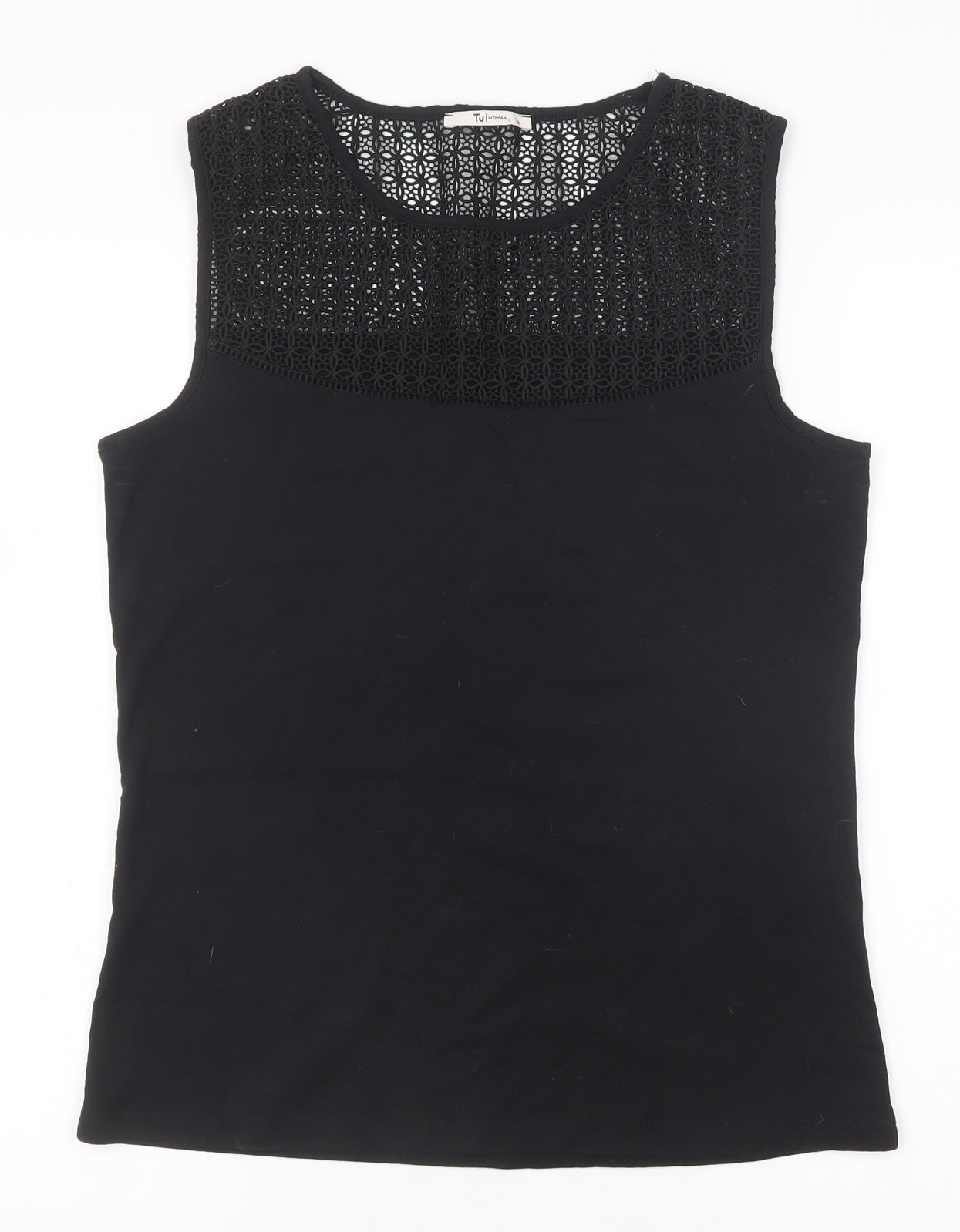 TU Womens Black Cotton Basic Tank Size 16 Round Neck