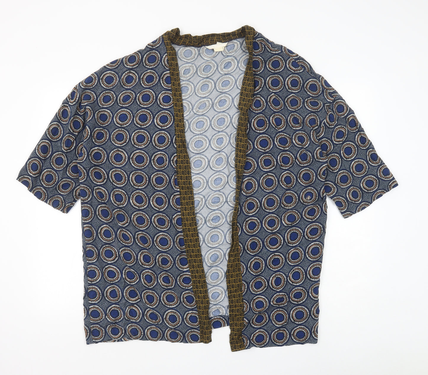 H&M Womens Blue Geometric Viscose Kimono Blouse Size S V-Neck