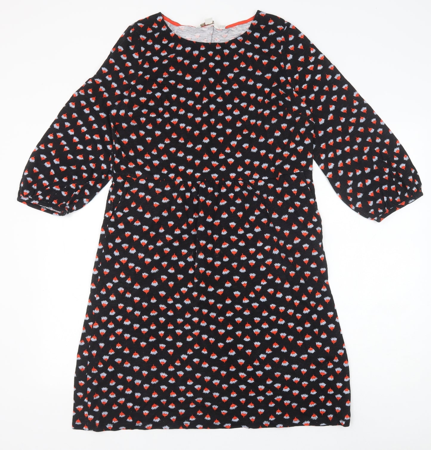 Boden Womens Black Geometric 100% Cotton A-Line Size 14 Round Neck Pullover