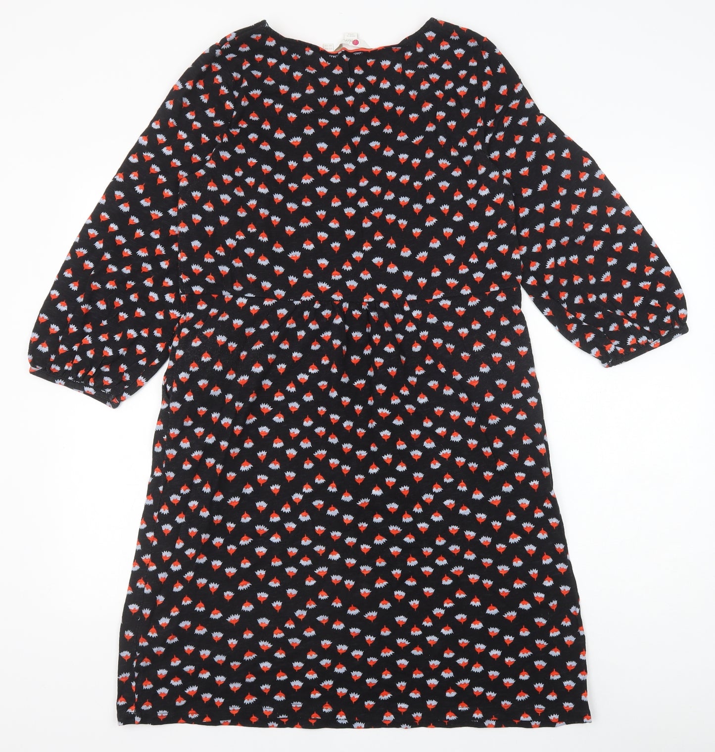 Boden Womens Black Geometric 100% Cotton A-Line Size 14 Round Neck Pullover