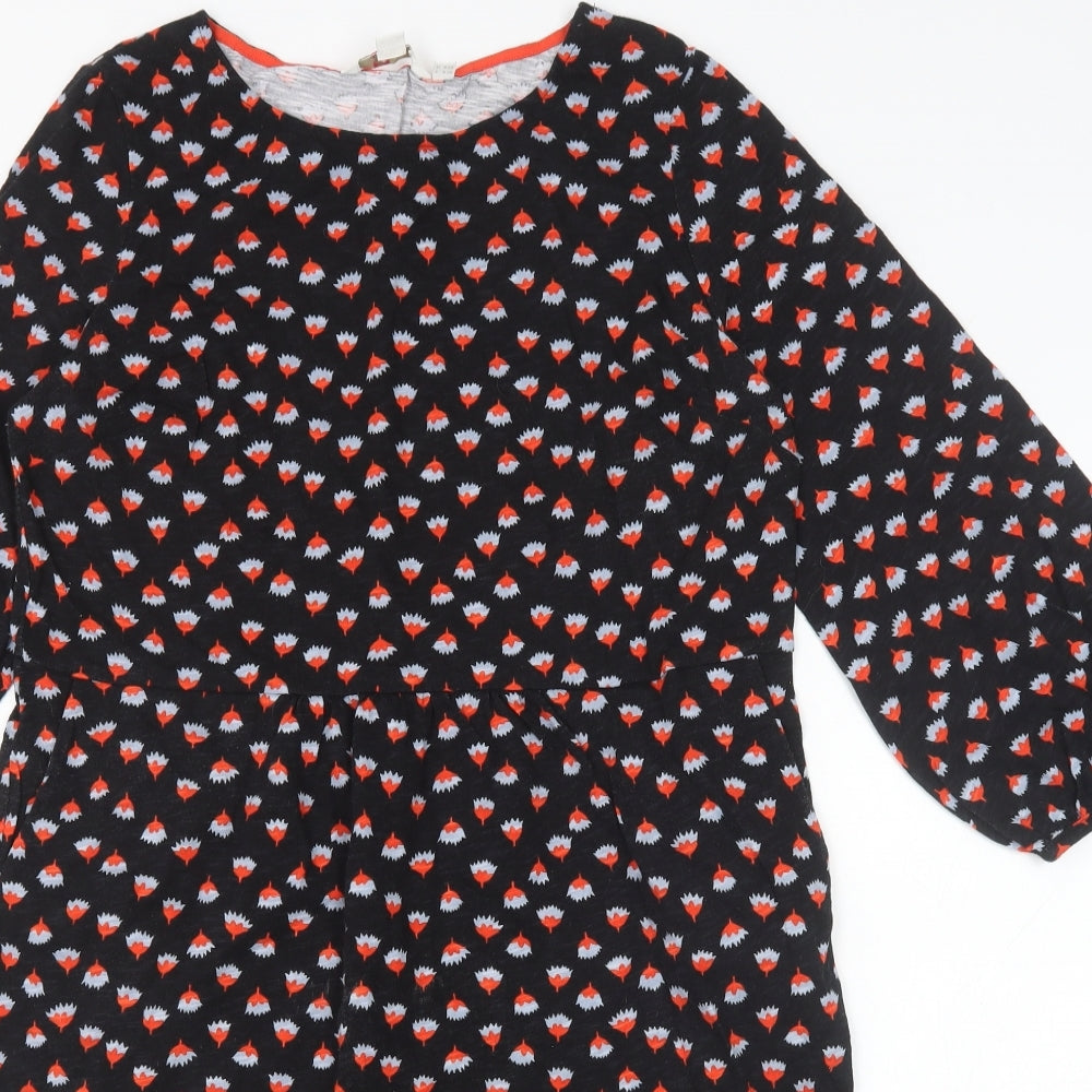 Boden Womens Black Geometric 100% Cotton A-Line Size 14 Round Neck Pullover