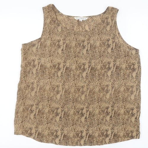 Ecclesia Womens Brown Geometric Silk Basic Tank Size M Round Neck