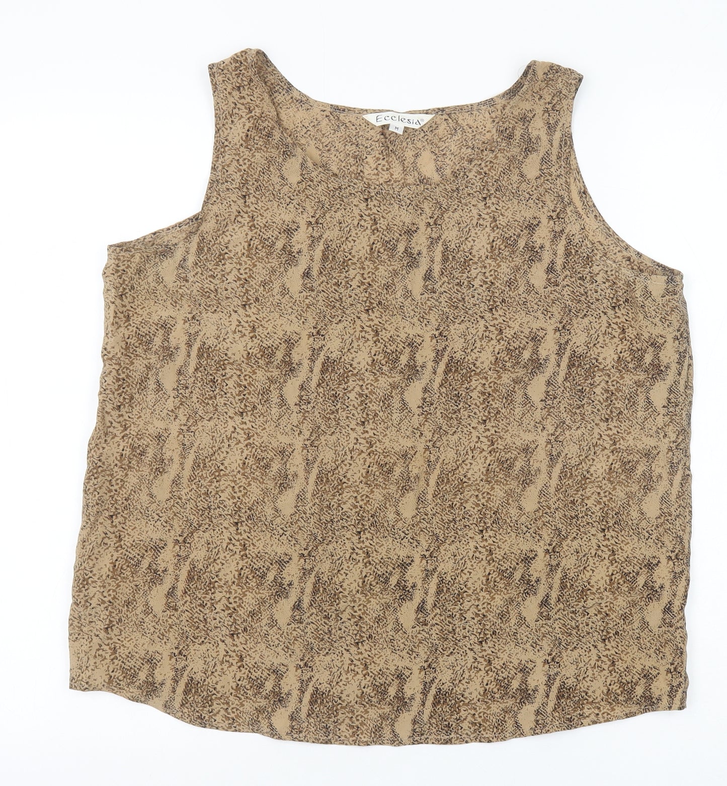Ecclesia Womens Brown Geometric Silk Basic Tank Size M Round Neck