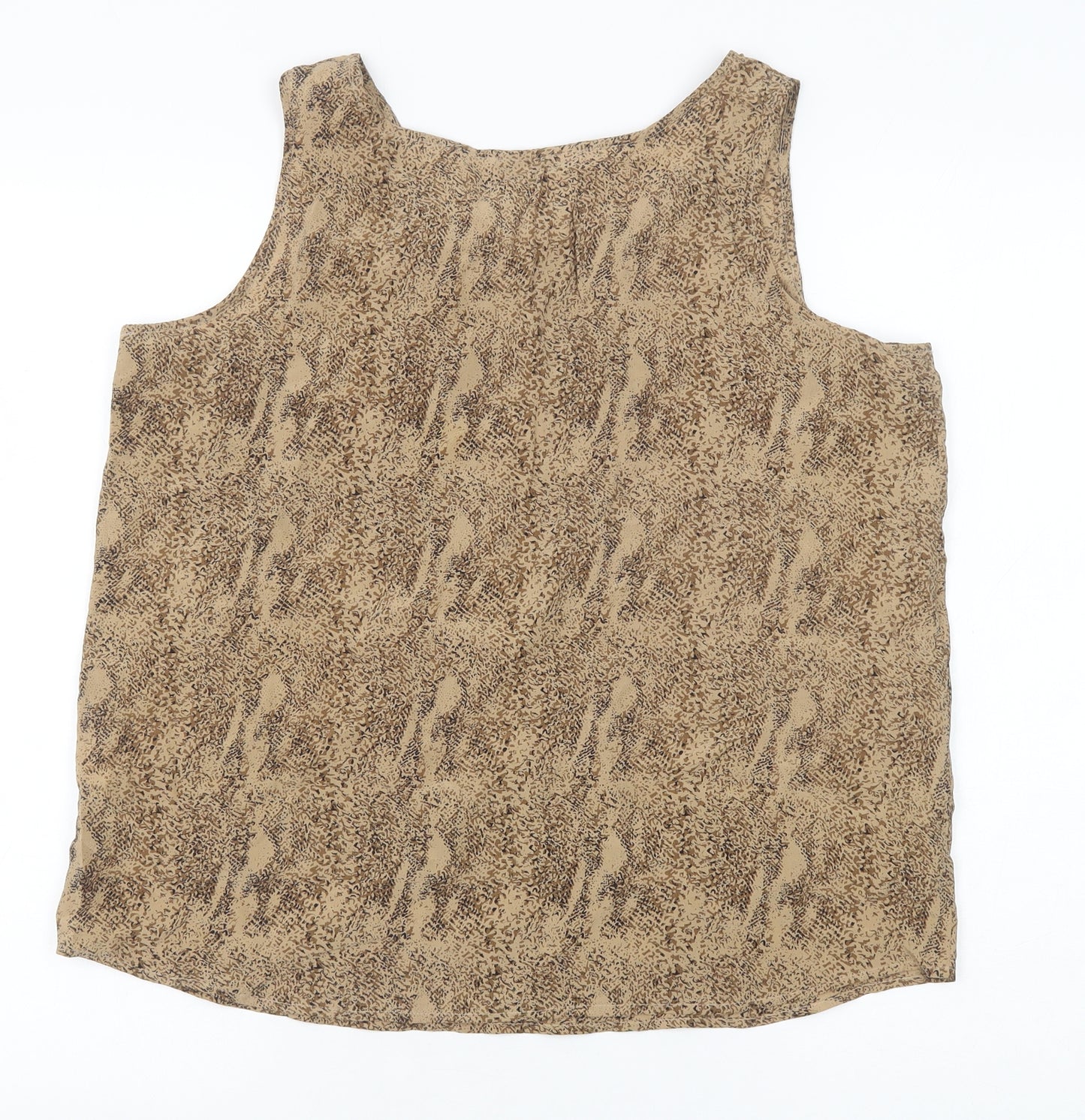 Ecclesia Womens Brown Geometric Silk Basic Tank Size M Round Neck
