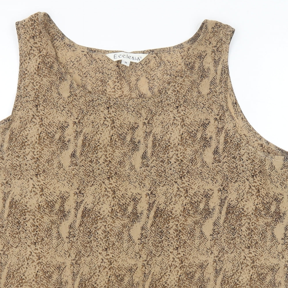 Ecclesia Womens Brown Geometric Silk Basic Tank Size M Round Neck