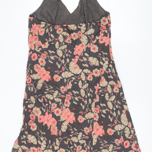Fat Face Womens Brown Floral 100% Cotton A-Line Size 16 Halter Zip