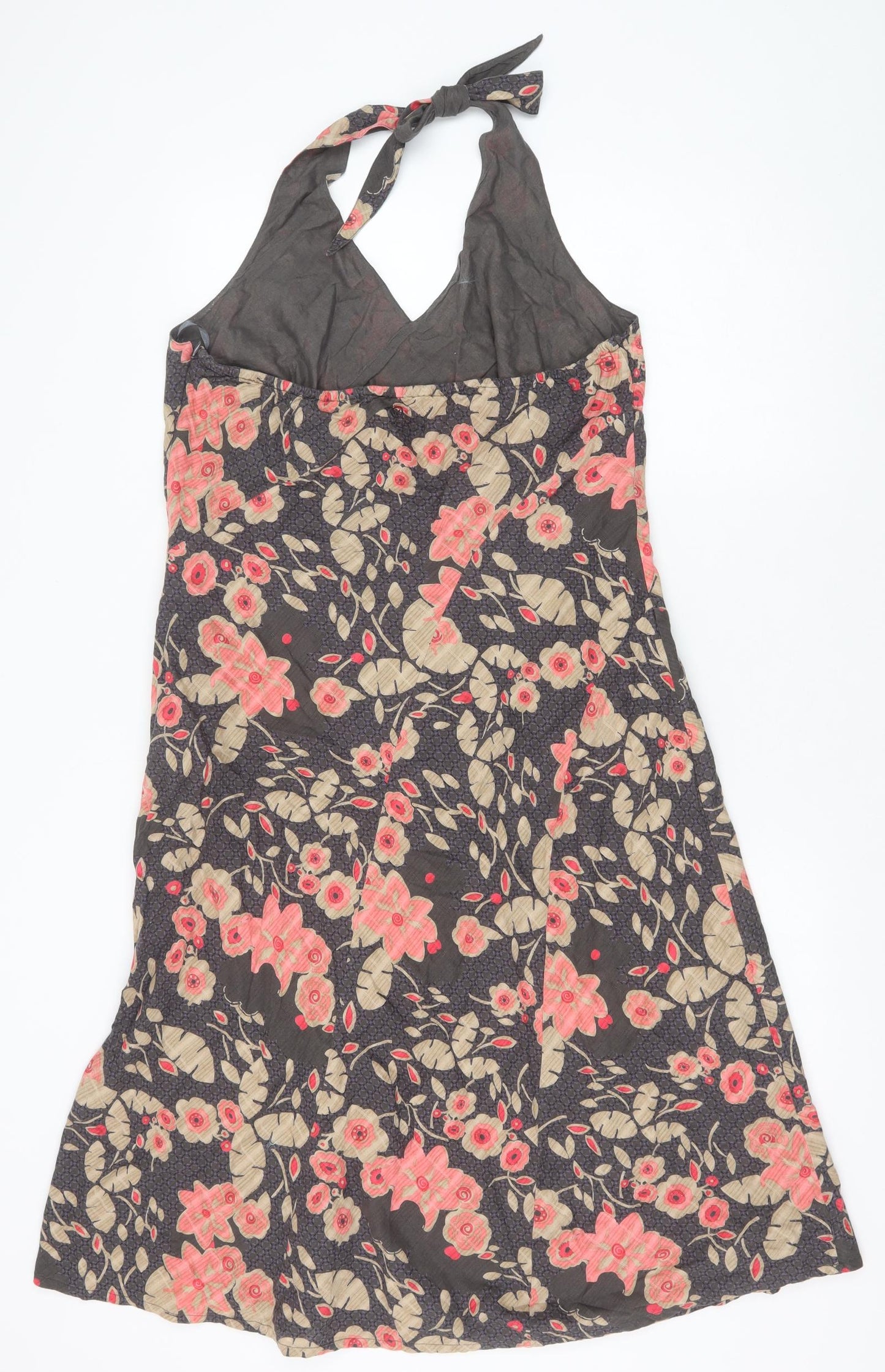 Fat Face Womens Brown Floral 100% Cotton A-Line Size 16 Halter Zip