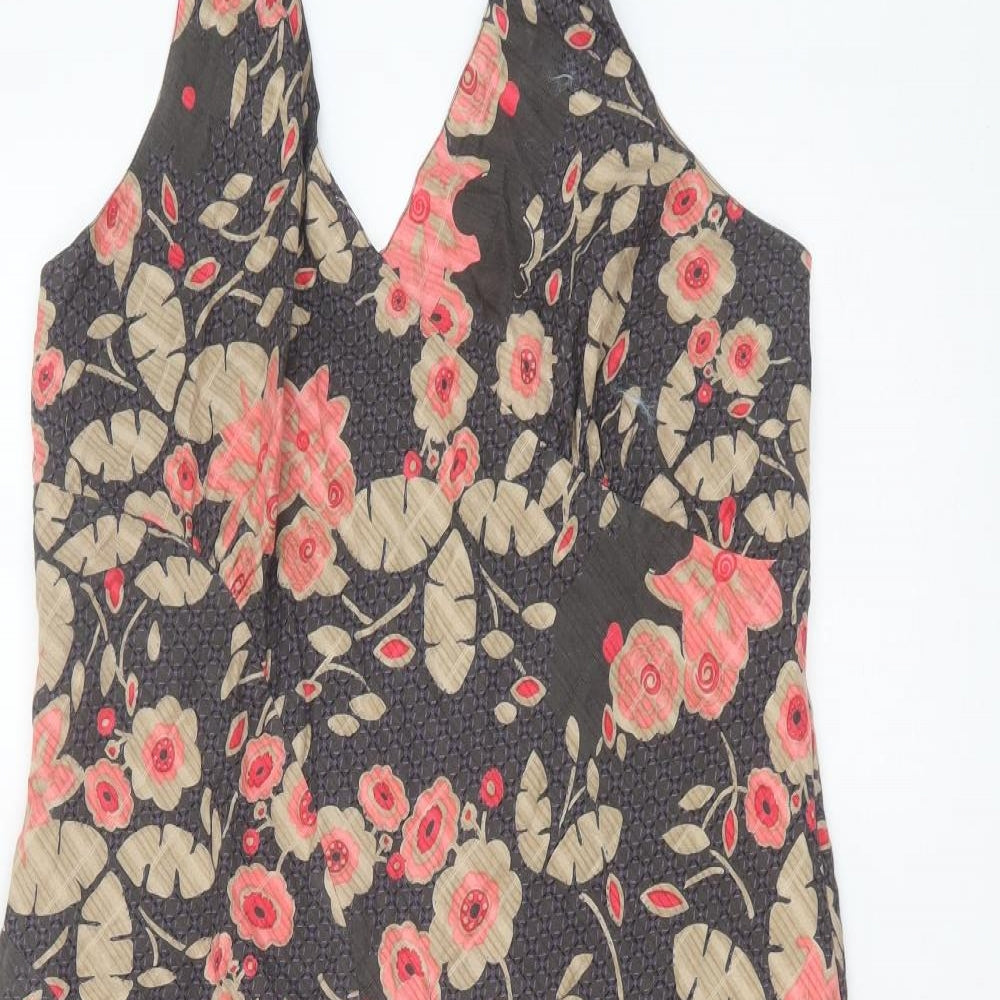 Fat Face Womens Brown Floral 100% Cotton A-Line Size 16 Halter Zip